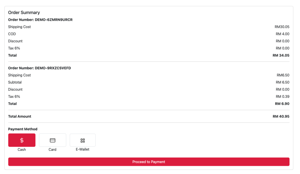 Confirm order screenshot